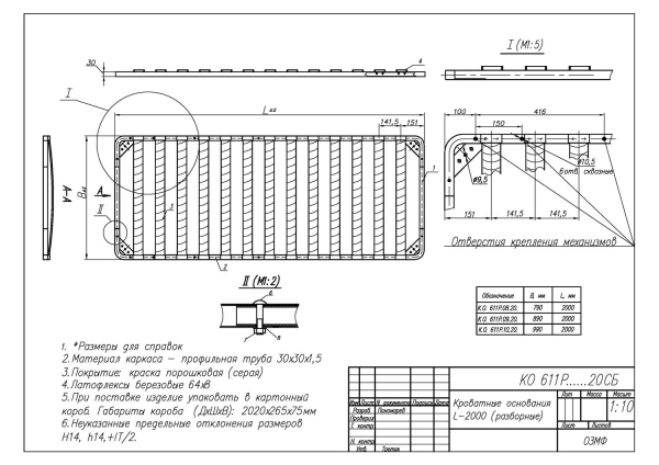 кроватное основание 900 х 2000(разборное) озмф