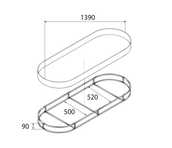 рама для пуфика или дивана c-018a  gold (1390х560х90)
